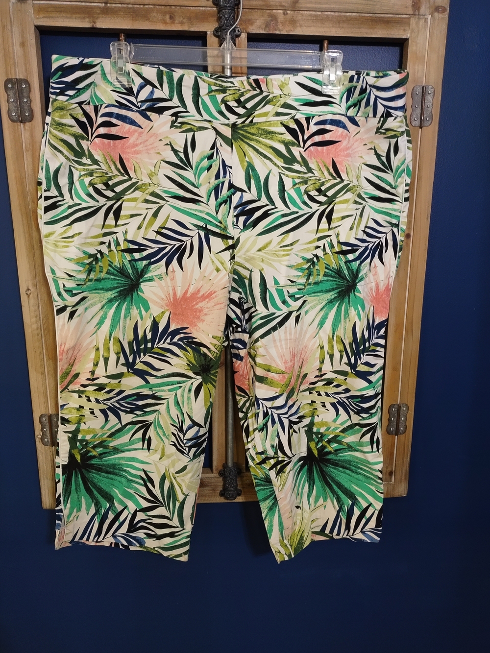 Counterparts Tropical Leaf Print Capri Pants - Green, Coral, Navy